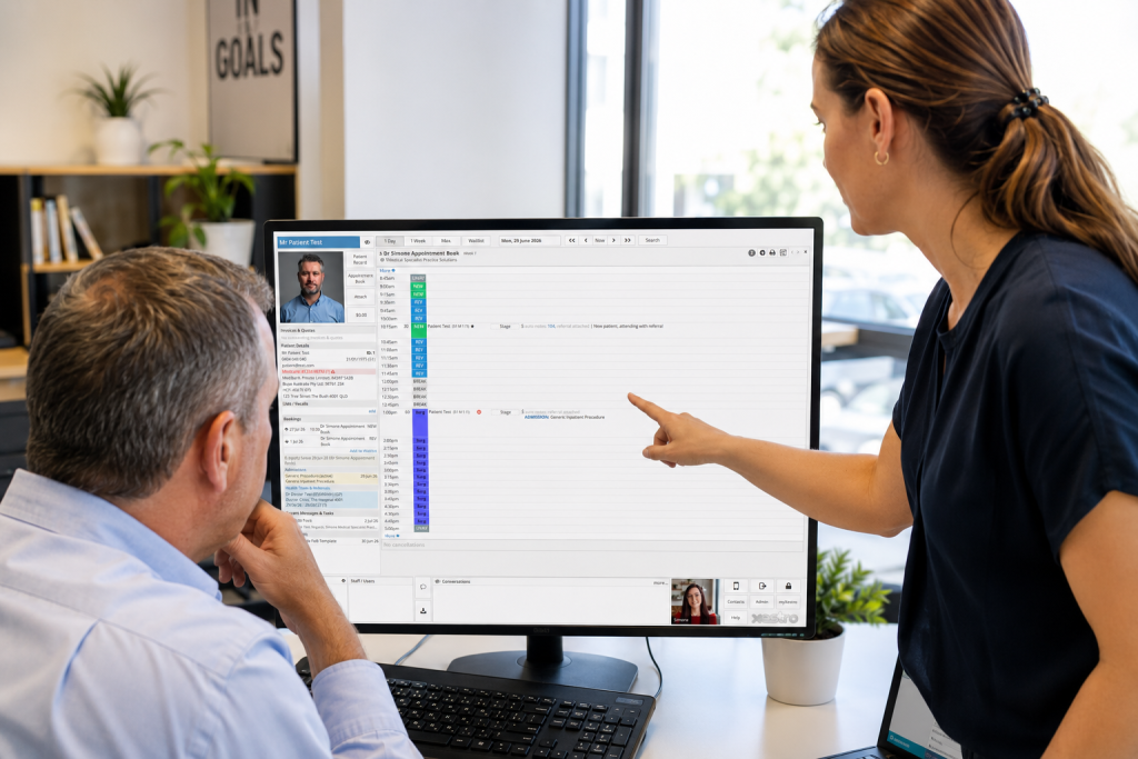 Practice staff being shown how to use Xestro